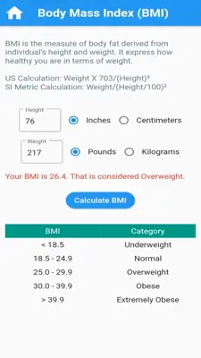 Health & Fitness Calculators android App screenshot 1